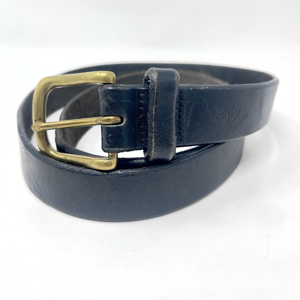 Vintage Eddie Bauer Black Thick Leather Belt, Brass Buckle Classic